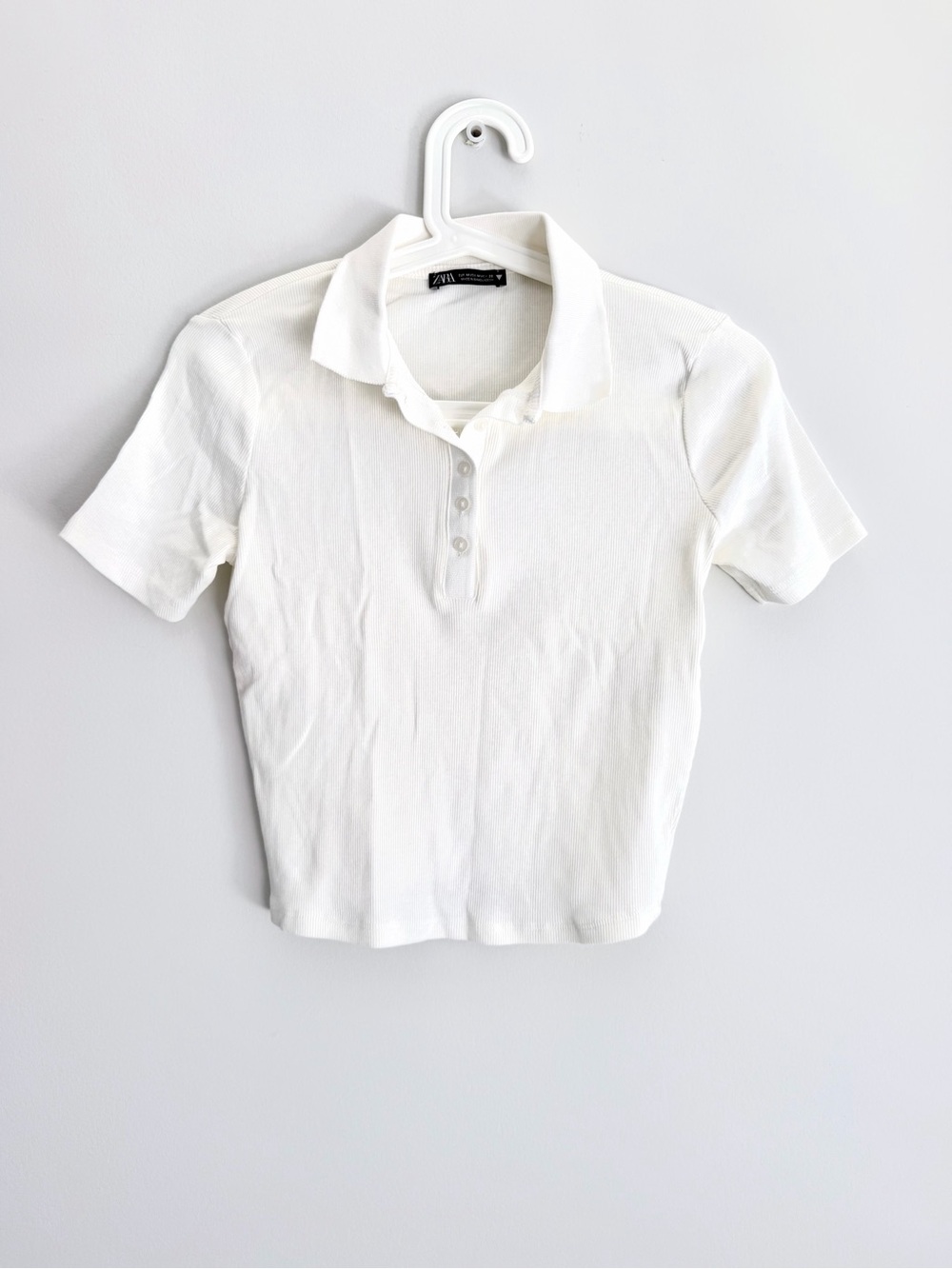 Zara White Short Sleeve Polo Top